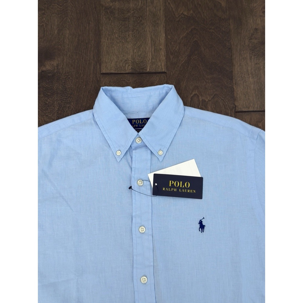 NWT Polo Ralph Lauren Mens‎ Size S Classic Fit Blue Linen Button Down Shirt Pony